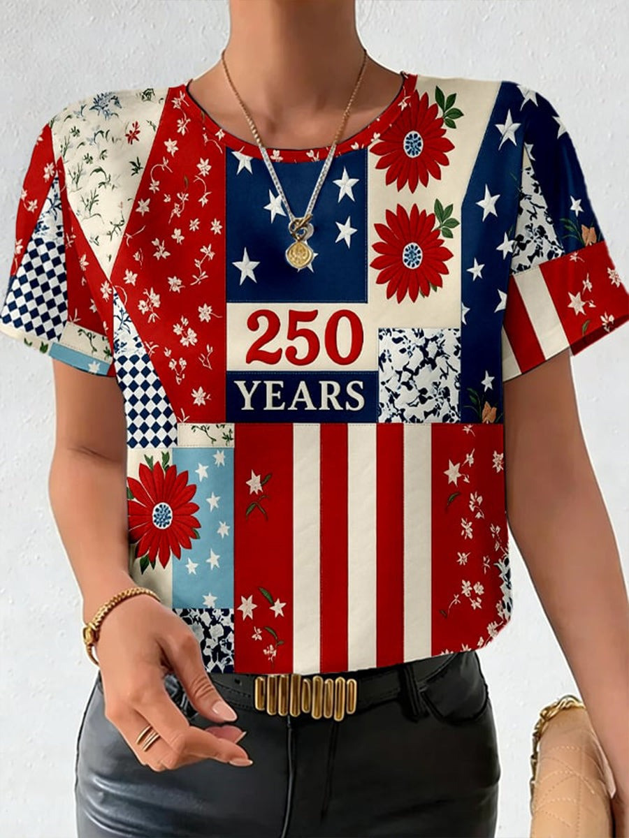 250Th Anniversary T-Shirt Floral Flag Print Clothing Unusual Gift Ideas For Mother