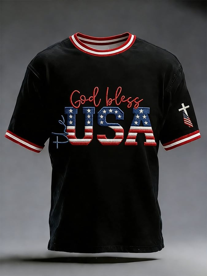 250th Anniversary T-Shirt God Bless USA American Flag Top Patriotic Gift For Him