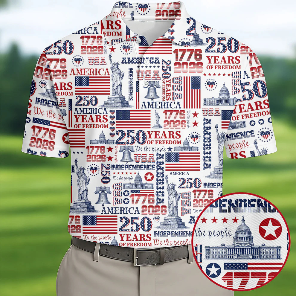 250th Anniversary USA 1776-2026 Retro Golf Polo Shirt 4th Of July Golf Shirts For Men