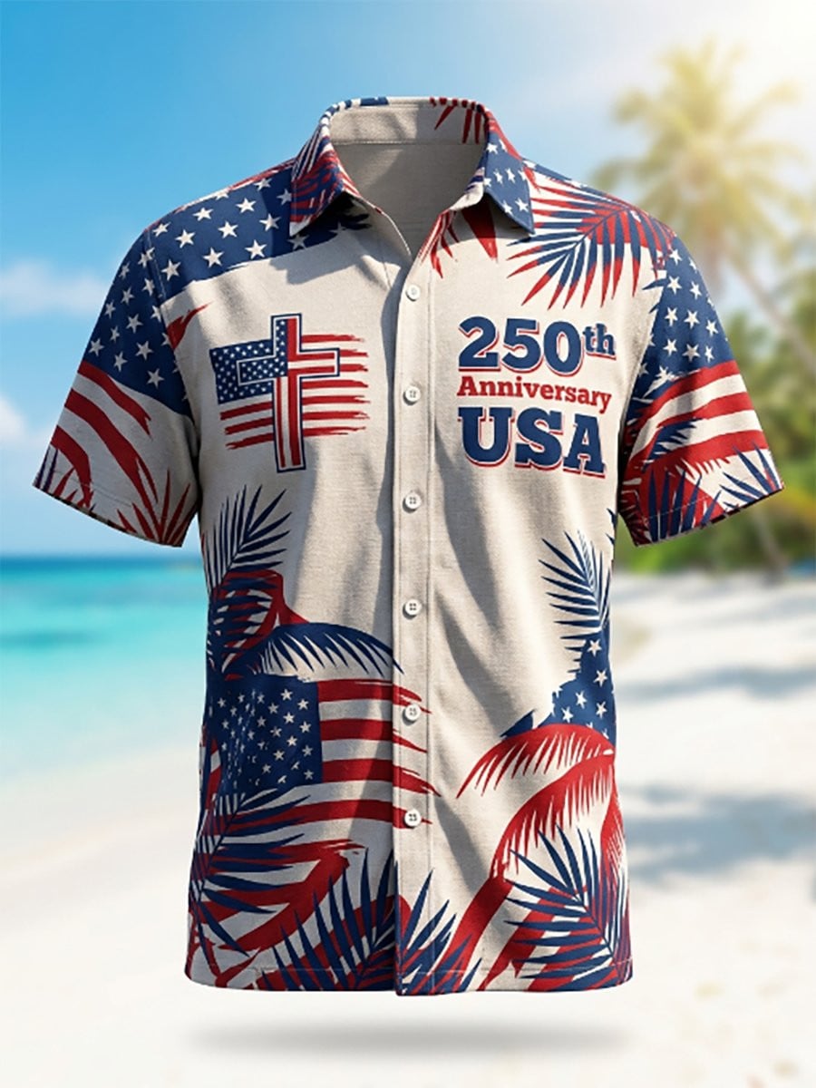 250th Anniversary USA Button Shirt In God We Trust 1776 2026 Apparel Gift For Men