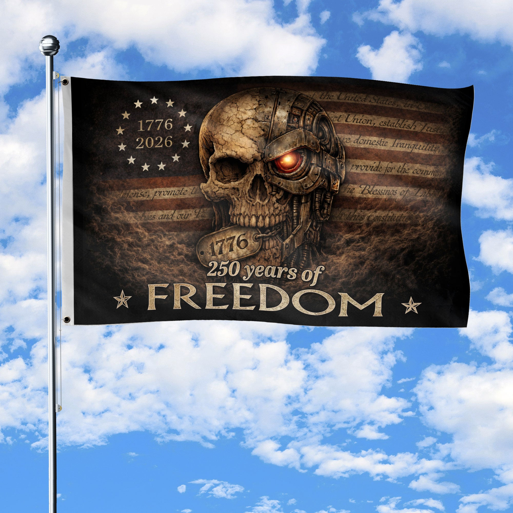 250th Anniversary USA Flag 1776 2026 Mechanical Skull Patriotic Garden Flag Best Gift 250th Anniversary USA Flag 1776 2026 Mechanical Skull Patriotic Garden Flag Best Gift - Image 1