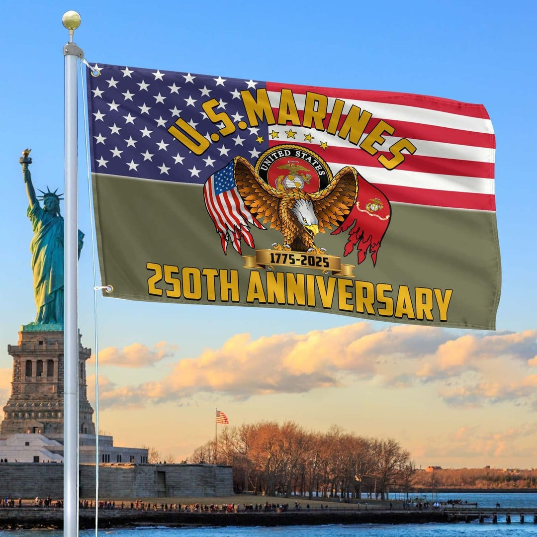 250th Anniversary USMC Flag Patriotic Decor Tribute Gifts For Marine Veteran