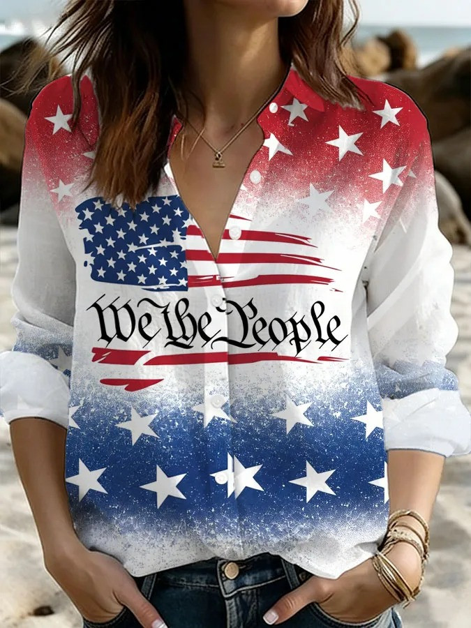250th Anniversary We The People Button Up Long Sleeve Shirt America's Birthday Apparel 250th Anniversary We The People Button Up Long Sleeve Shirt America's Birthday Apparel - Image 1