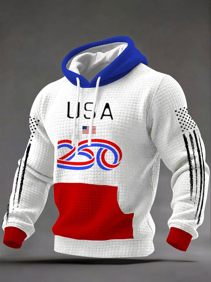 250th US Anniversary Hoodie Mens American Flag Graphic Hoodie Fourth of July Merch