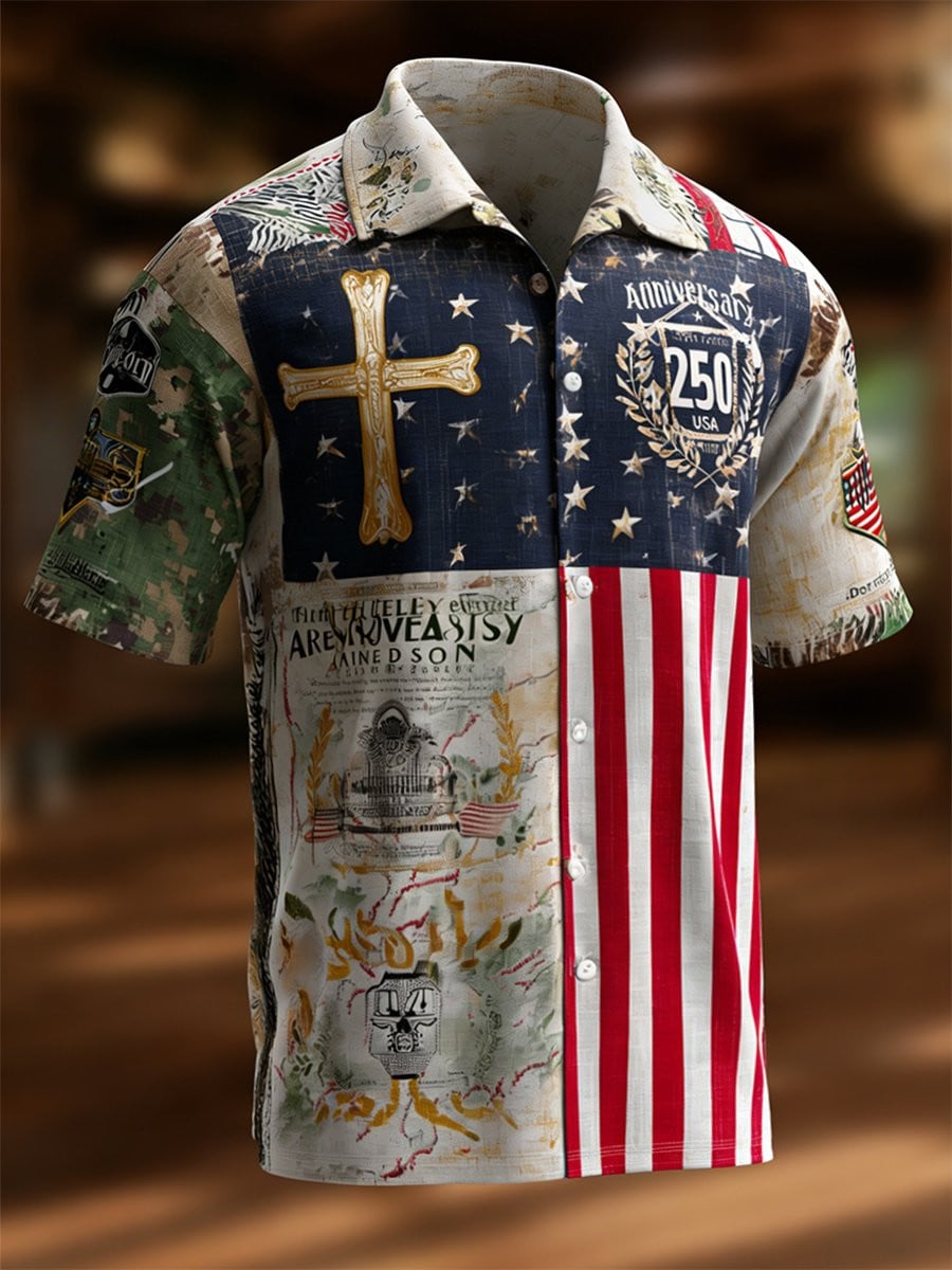 250th USA Anniversary Button Shirt 4th Of July Summer Clothing Gift For Independence Day