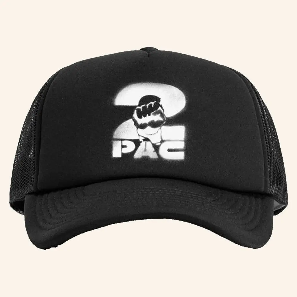 2Pac Merch Stencil 2Pac Logo Black Trucker Hat Rapper Gifts For Fans -WearandDecor