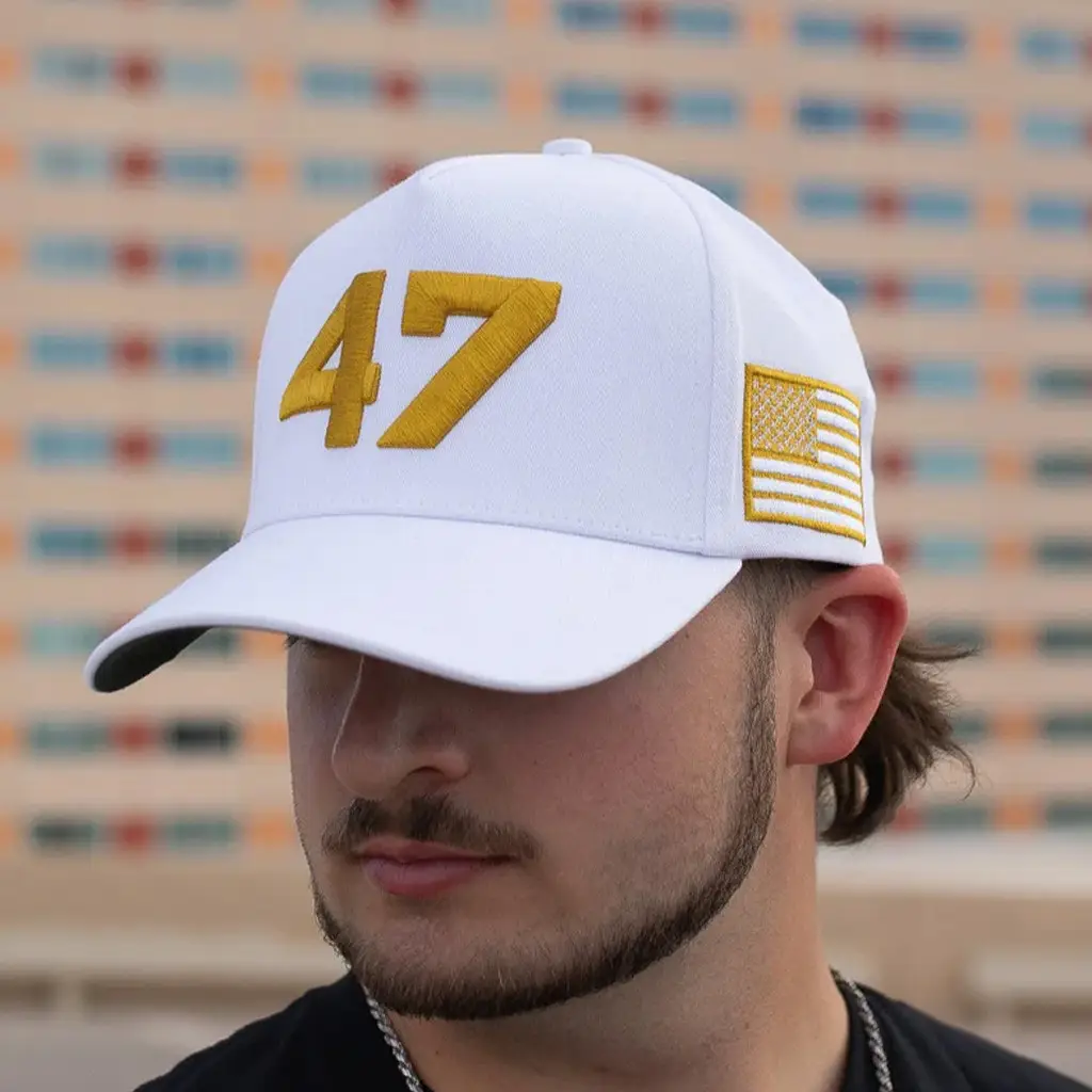 47 Hat Charlie Kirk Merch Trump Gold Embroidered Hat Patriotic Gifts For Father