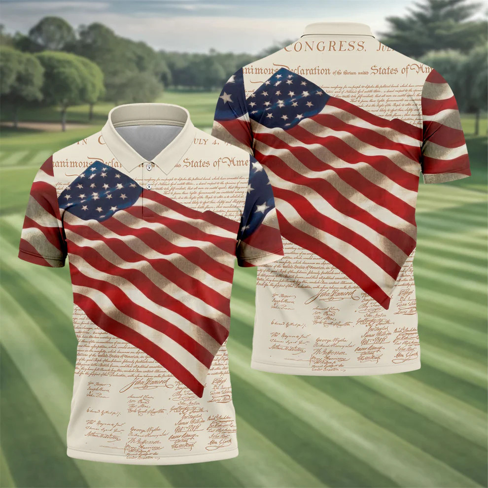 4th Of July Golf Polo Shirt Patriotic American Flag Graphic 250th Anniversary Merchandise