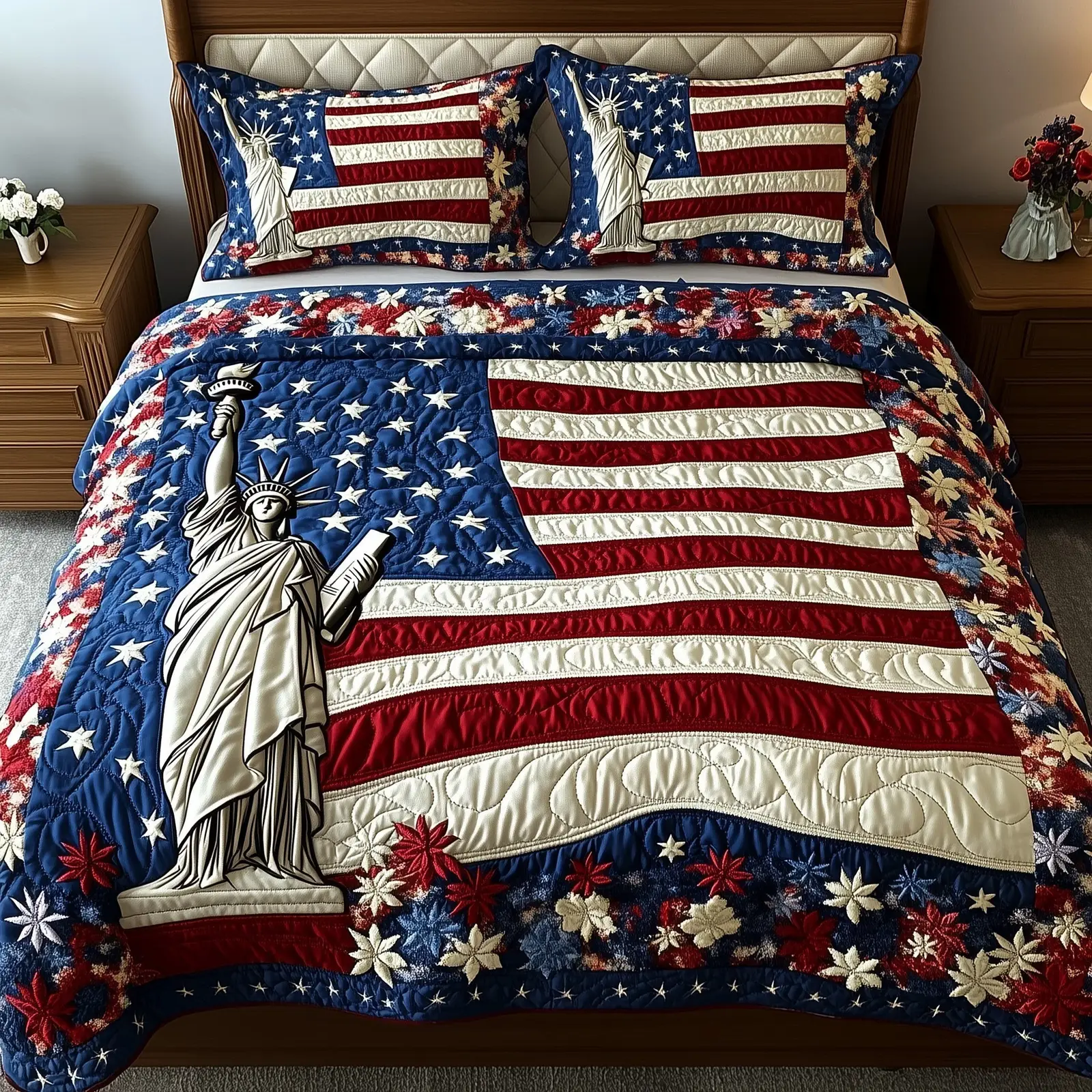 4th of July  Quilted Bedding Set  Patriotic Bed Sheet Set Fourth Of July Gifts