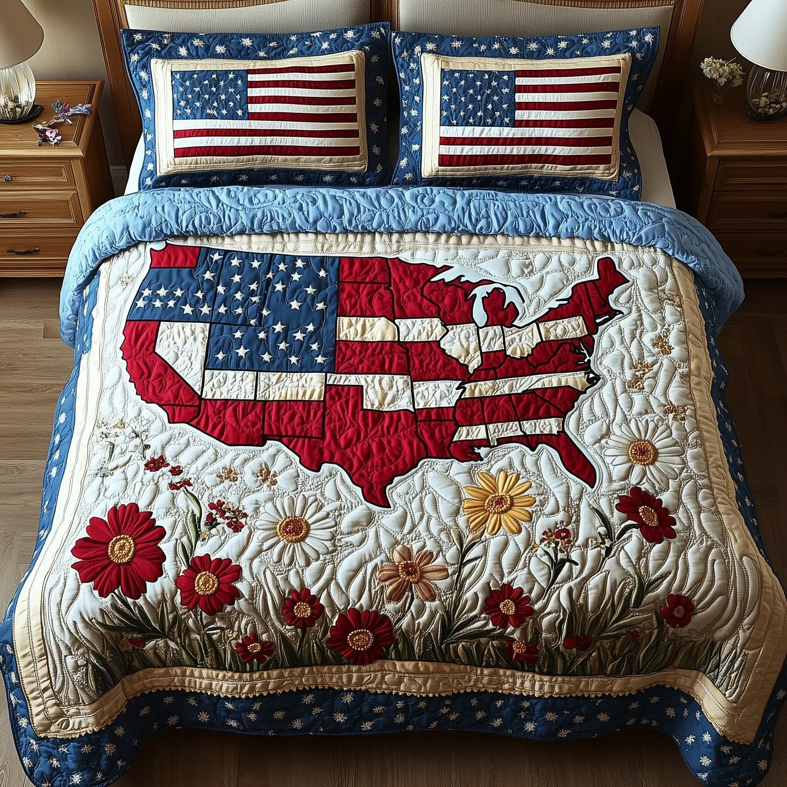 4th of July  Quilted Bedding Set Patritotic Duvet Covers Meaningful Gifts For Mom
