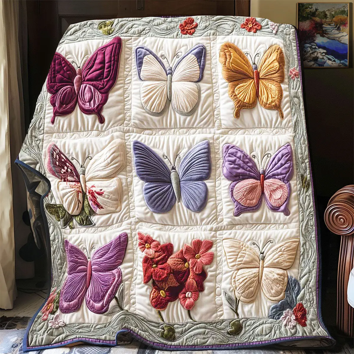 9 Colorful Butterfly Quilt Trendy Quilt Blanket for Modern Home Interiors