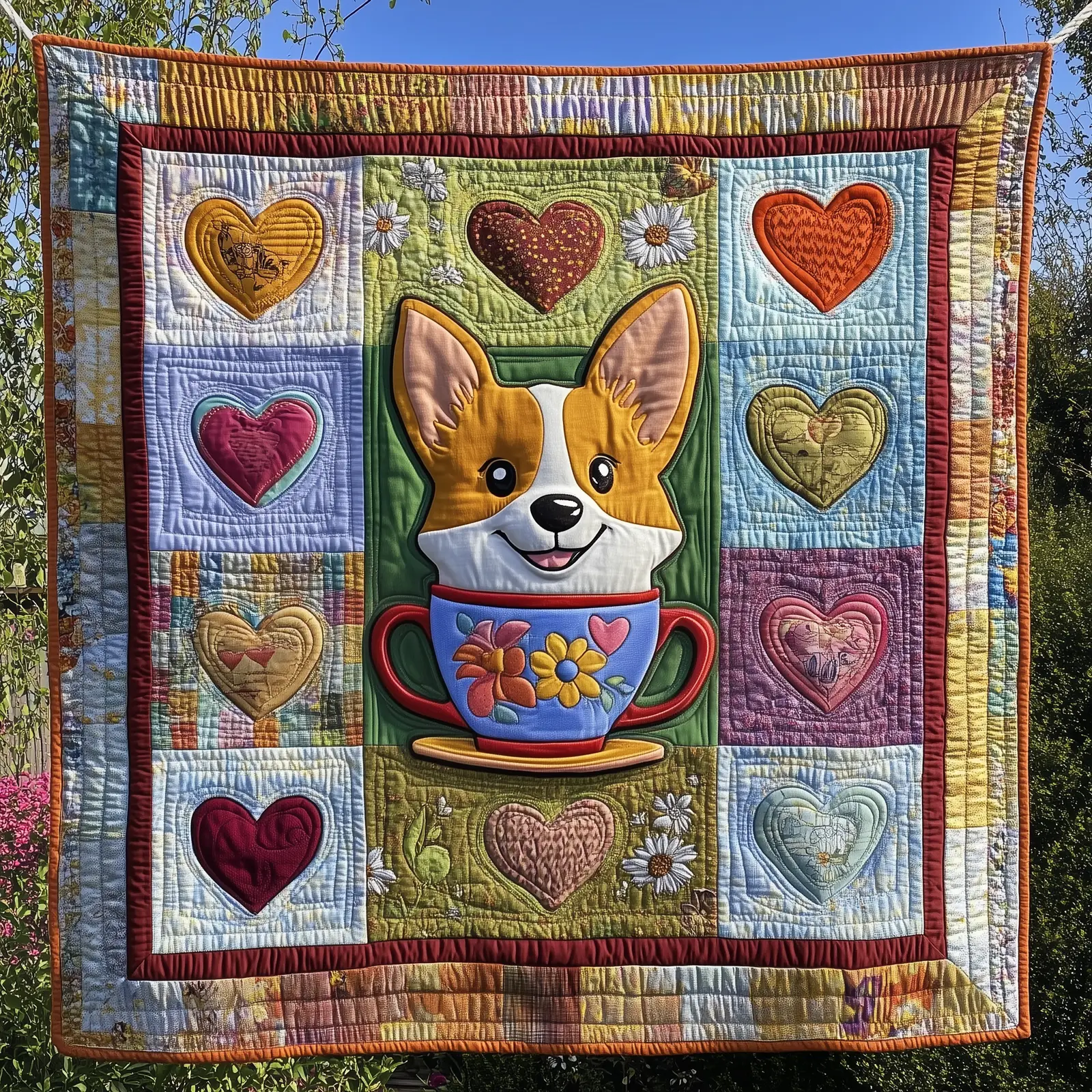 A Cup Of Corgi Lightweight Quilted Blanket Cute Dog With Tea Cup Gifts For Corgi Lovers
