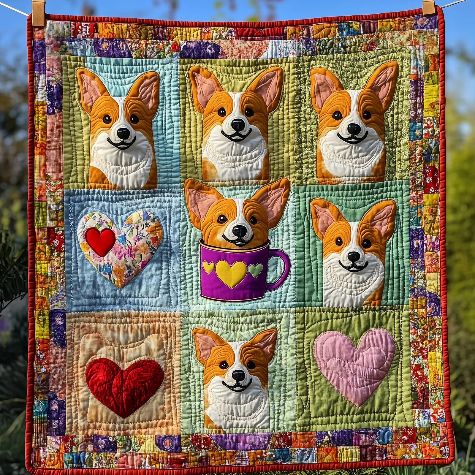A Cup Of Corgi Printed Quilted Blanket Cute Puppy With Heart Gifts For Corgi Lovers A Cup Of Corgi Printed Quilted Blanket Cute Puppy With Heart Gifts For Corgi Lovers - Image 1