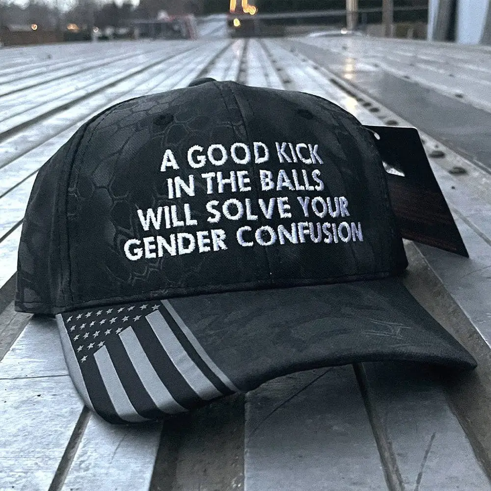 A Good Kick In The Balls Will Solve Your Gender Confusion Embroidered Camo Hat Patriot Hat -WearandDecor A Good Kick In The Balls Will Solve Your Gender Confusion Embroidered Camo Hat Patriot Hat -WearandDecor - Image 1