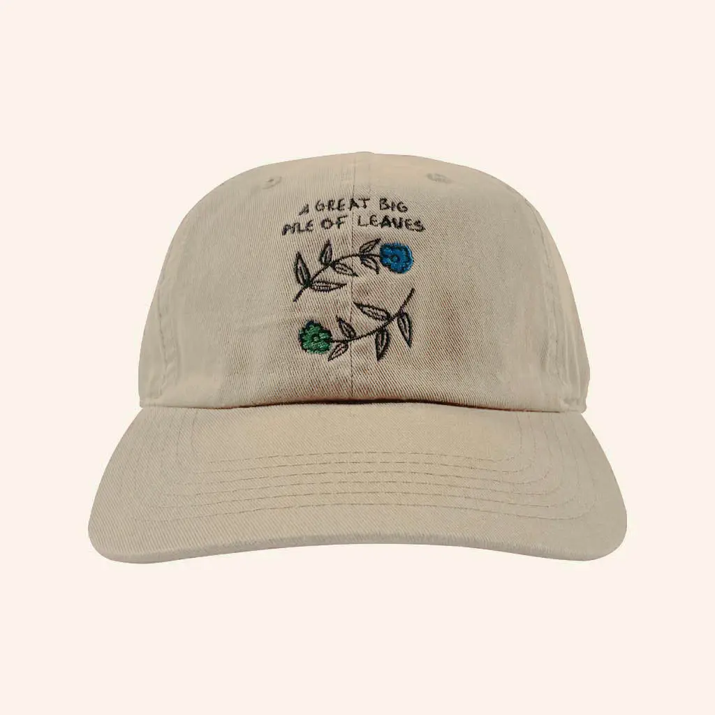 A Great Big Pile of Leaves Merch Blue And Green Flower Brown Embroidered Hat Gifts For Her -WearandDecor