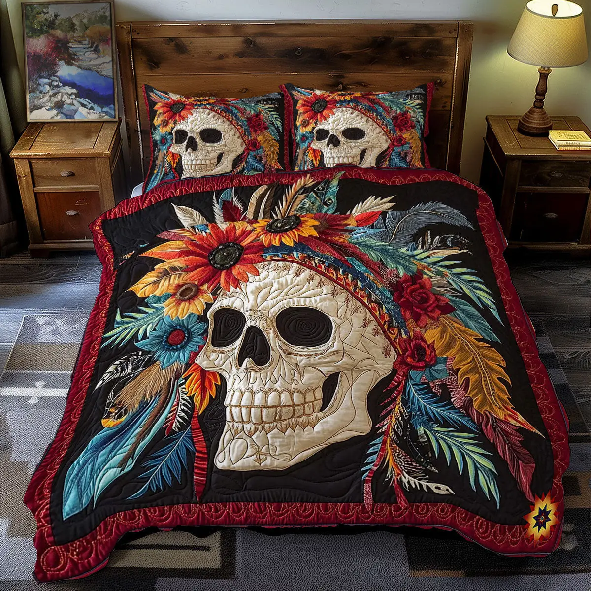 Aboriginal Skull Quilted Bedding Set Duvet Cover Bedspread Bedroom Decor Gifts For Boyfriend