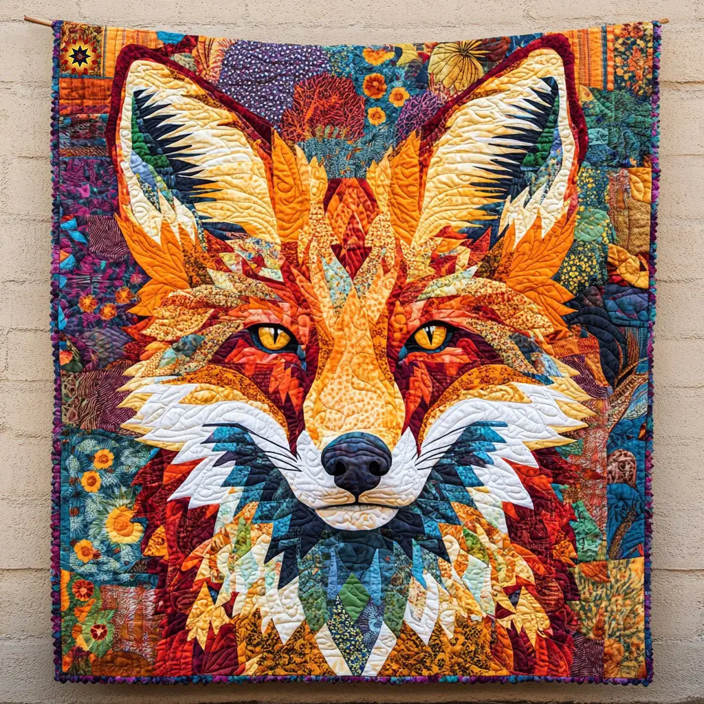 Abstract Fox Quilt Blanket Bedroom Decor Art Holiday Gift Ideas For Fox Lovers