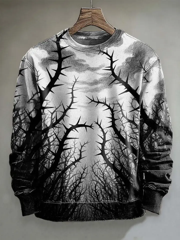 Abstract Thorn Halloween Sweatshirt Gothic Apparel Monochrome Gifts For Gothic Lovers