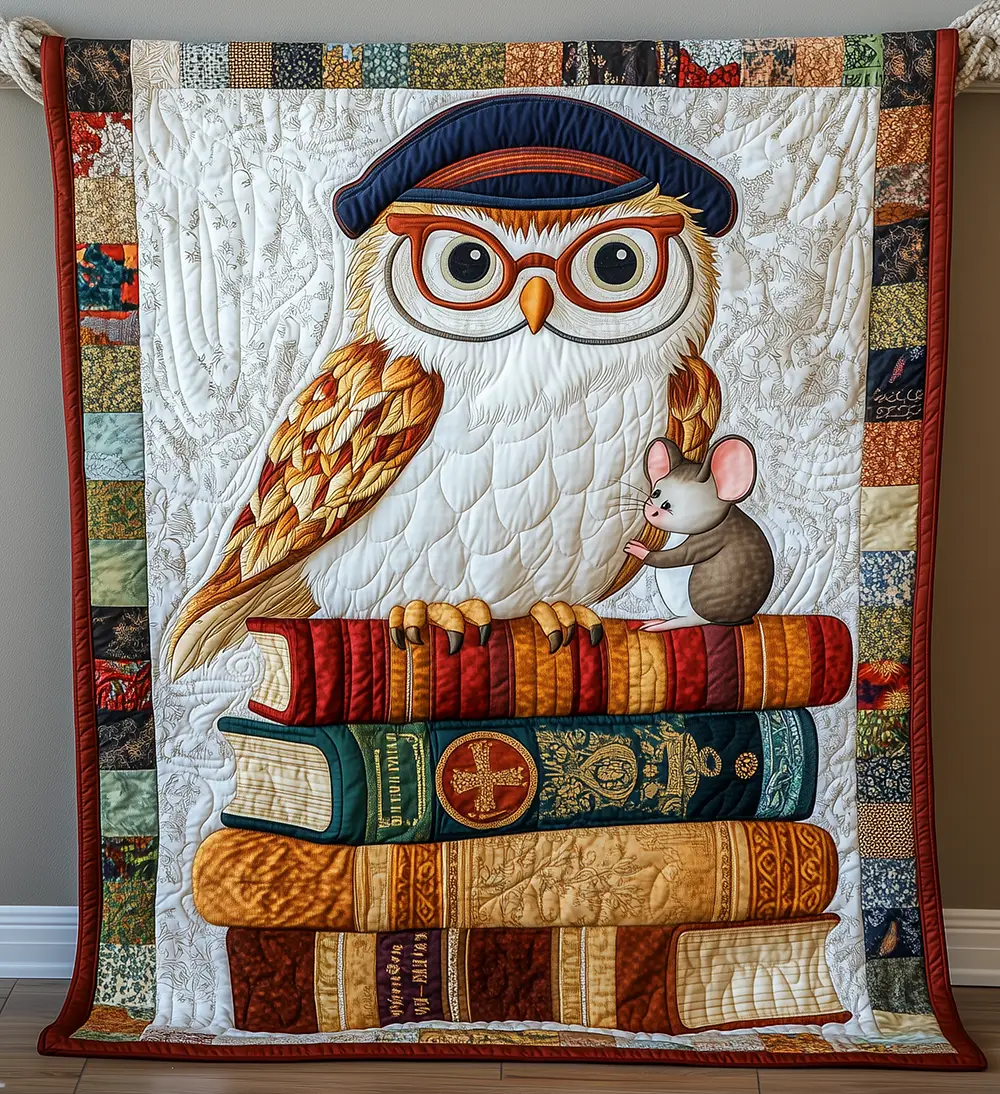 Academy Owl Forest Motif Quilted Blanket Wisdom Professor Teacher Cute Owl Themed Gifts Academy Owl Forest Motif Quilted Blanket Wisdom Professor Teacher Cute Owl Themed Gifts - Image 1