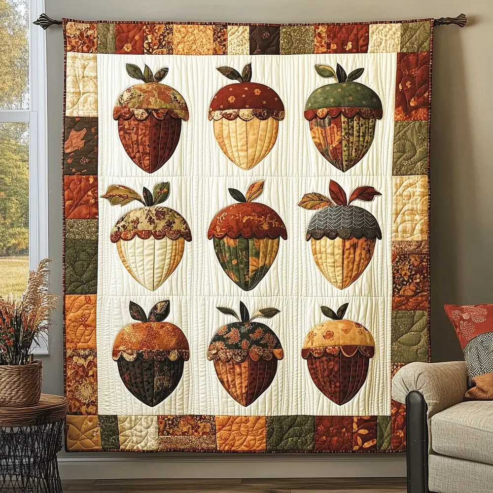Acorn Harvest Quilted Blanket Fall Patchwork Decor Autumn Cozy Warm Throw Best Gift Thanksgiving