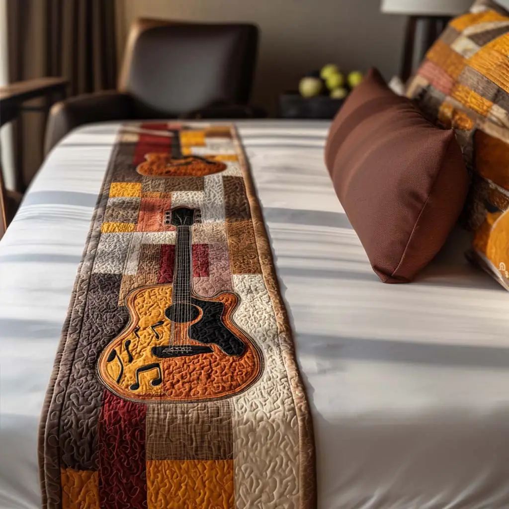 Acoustic Dream Quilted Bed Runner Acoustic Dream Melody Gift for Music Homes