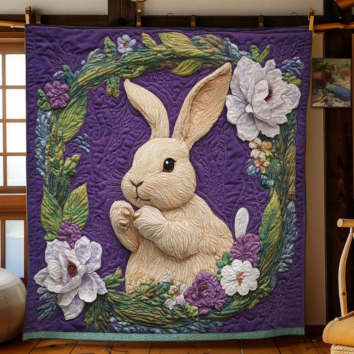 Adorable Bunny Quilt Blanket Throw Blanket Floral Present Ideas For Bunny Lovers