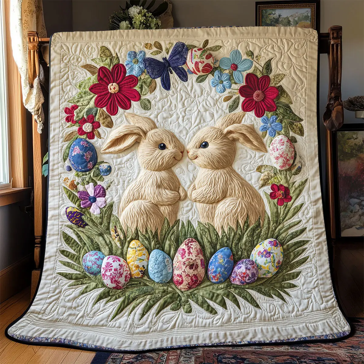 Adorable Bunny Quilt Easter Throw Blanket Mother's Day Gifts For Daughter
