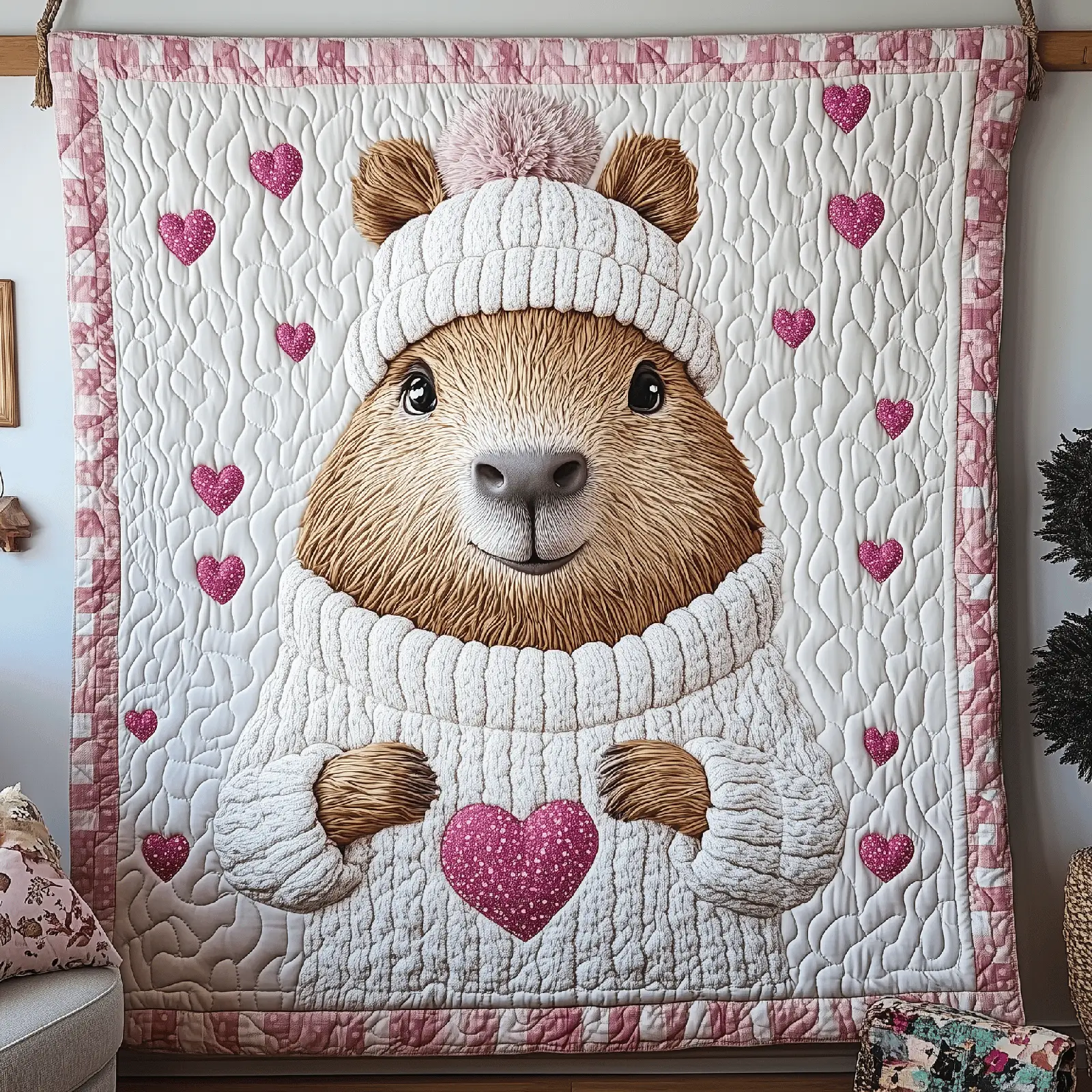 Adorable Capybara Cute Rodent Quilted Blanket Rodent Capybara Lovers Gifts For Him