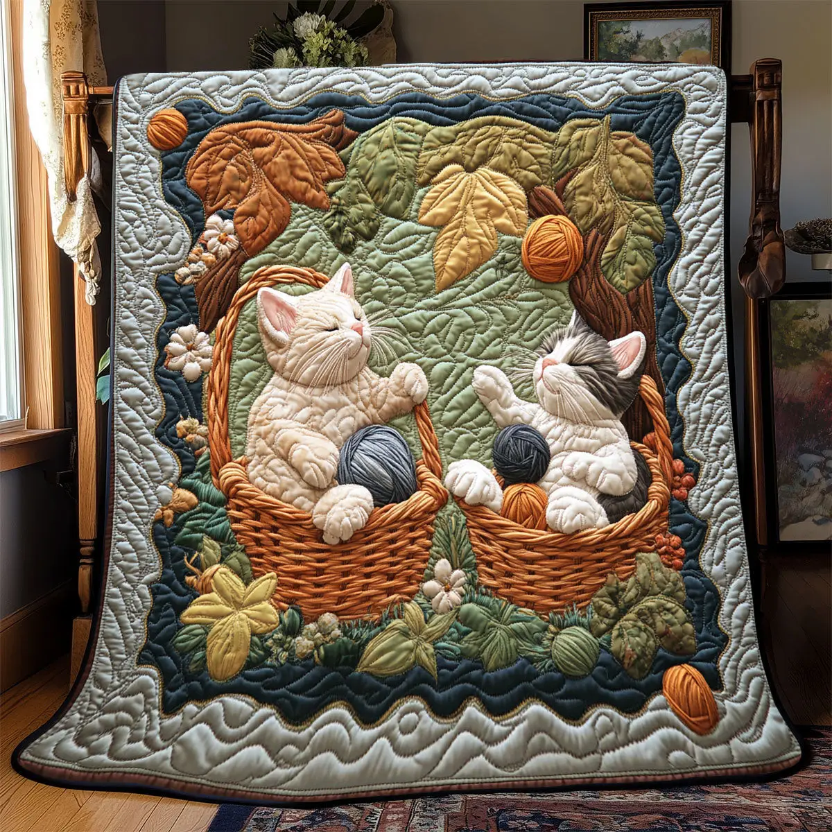 Adorable Cat Quilt Easter Throw Blanket Mother's Day Gifts For Daughter
