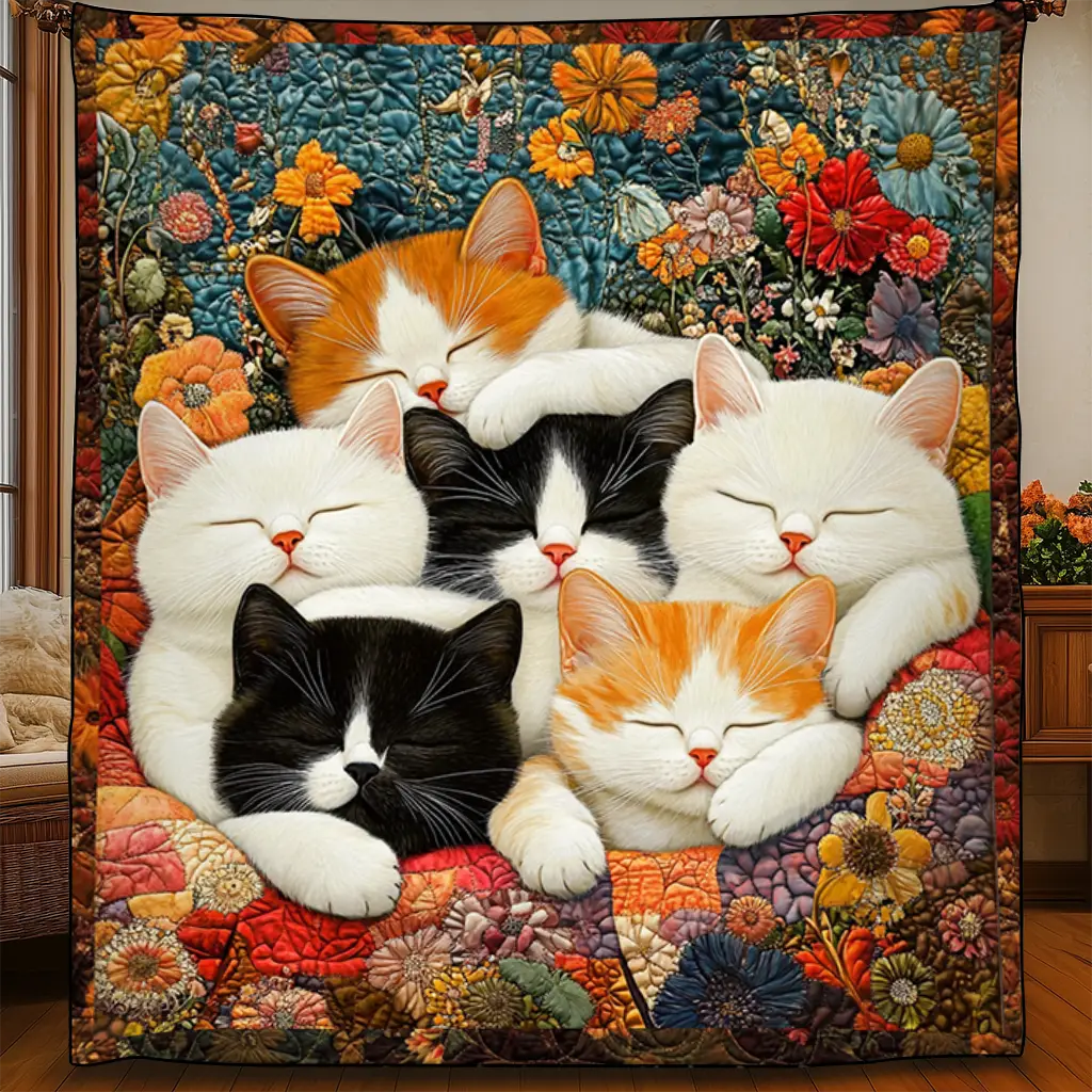 Adorable Cute Lazy Cat Floral Quilted Blanket Cute Kitten Gift Ideas For Cat Owners Adorable Cute Lazy Cat Floral Quilted Blanket Cute Kitten Gift Ideas For Cat Owners - Image 1