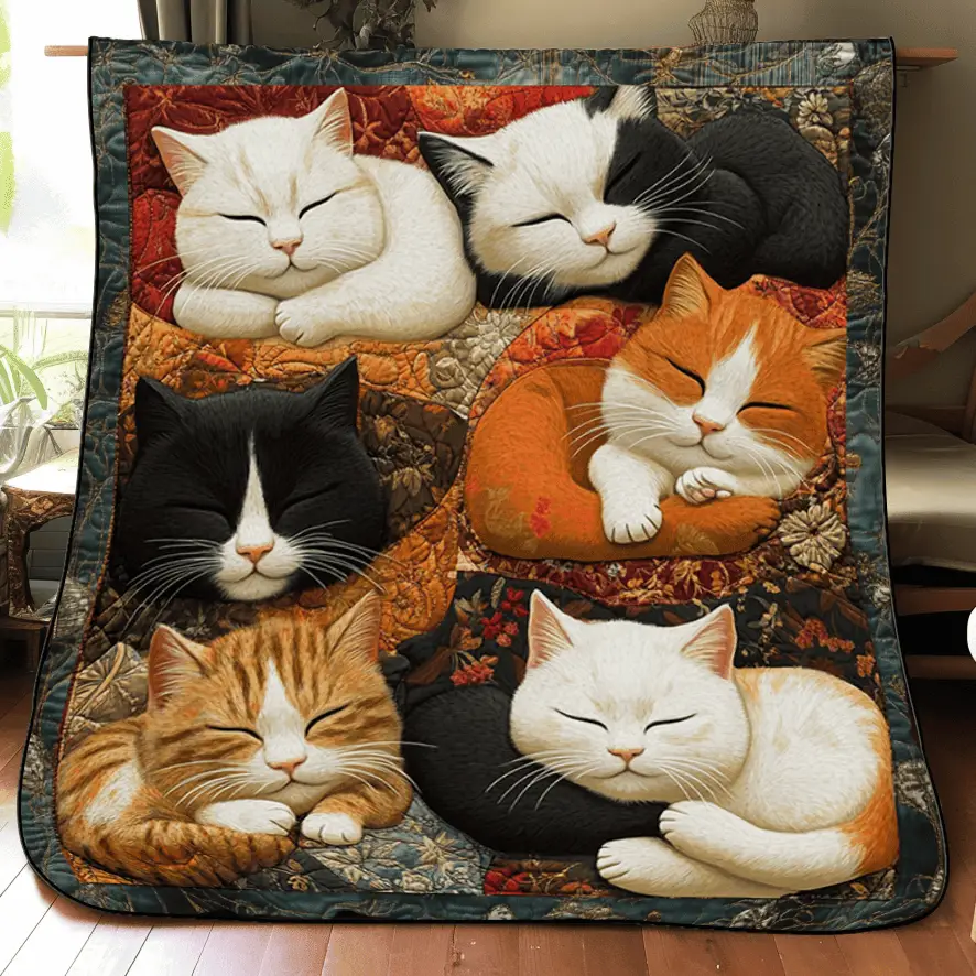 Adorable Cute Sleepy Cat Flower Quilted Blanket Cute Kitten Gift Ideas For Cat Owners