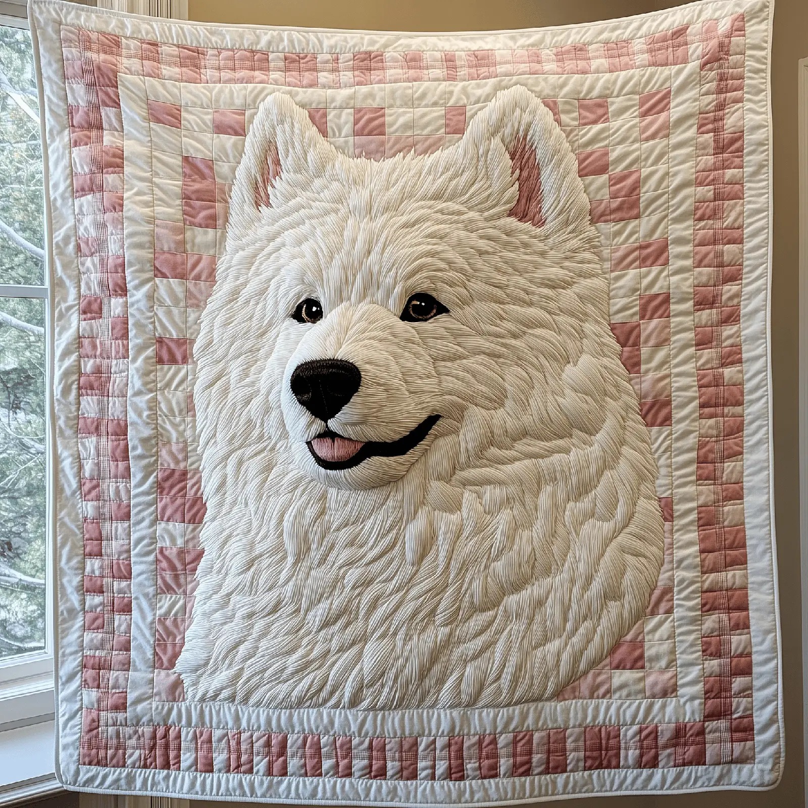 Adorable Samoyed Dog Soft White Quilted Blanket Samoyed Dog Themed Gifts For Christmas