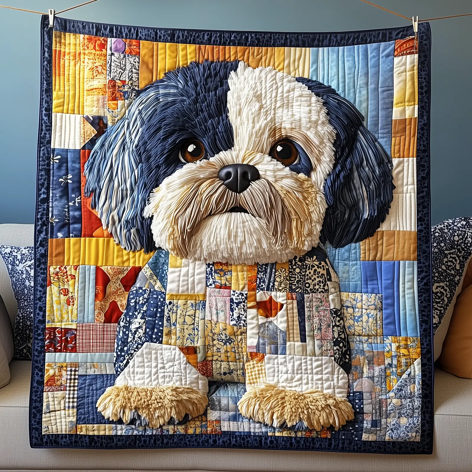 Adorable Shih Tzu Dog Black Quilted Blanket Shih Tzu Owner Gifts For Girlfriend