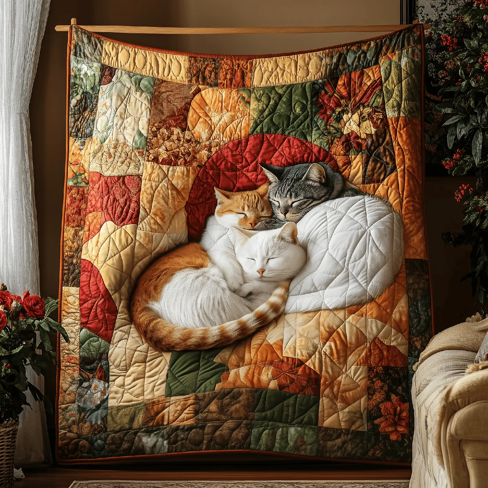 Adorable Sleeping Cat Kitten Cozy Quilted Blanket Cute Feline Cat Gifts For Xmas