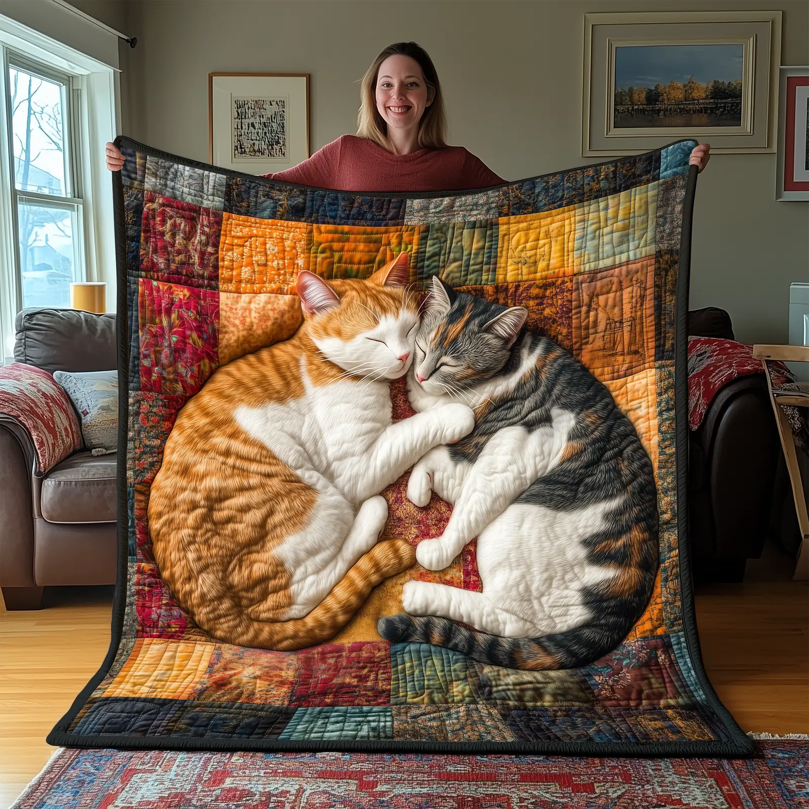 Adorable Sleeping Cat Soft Quilted Blanket Cat Lovely Kitten Cute Cat Gifts