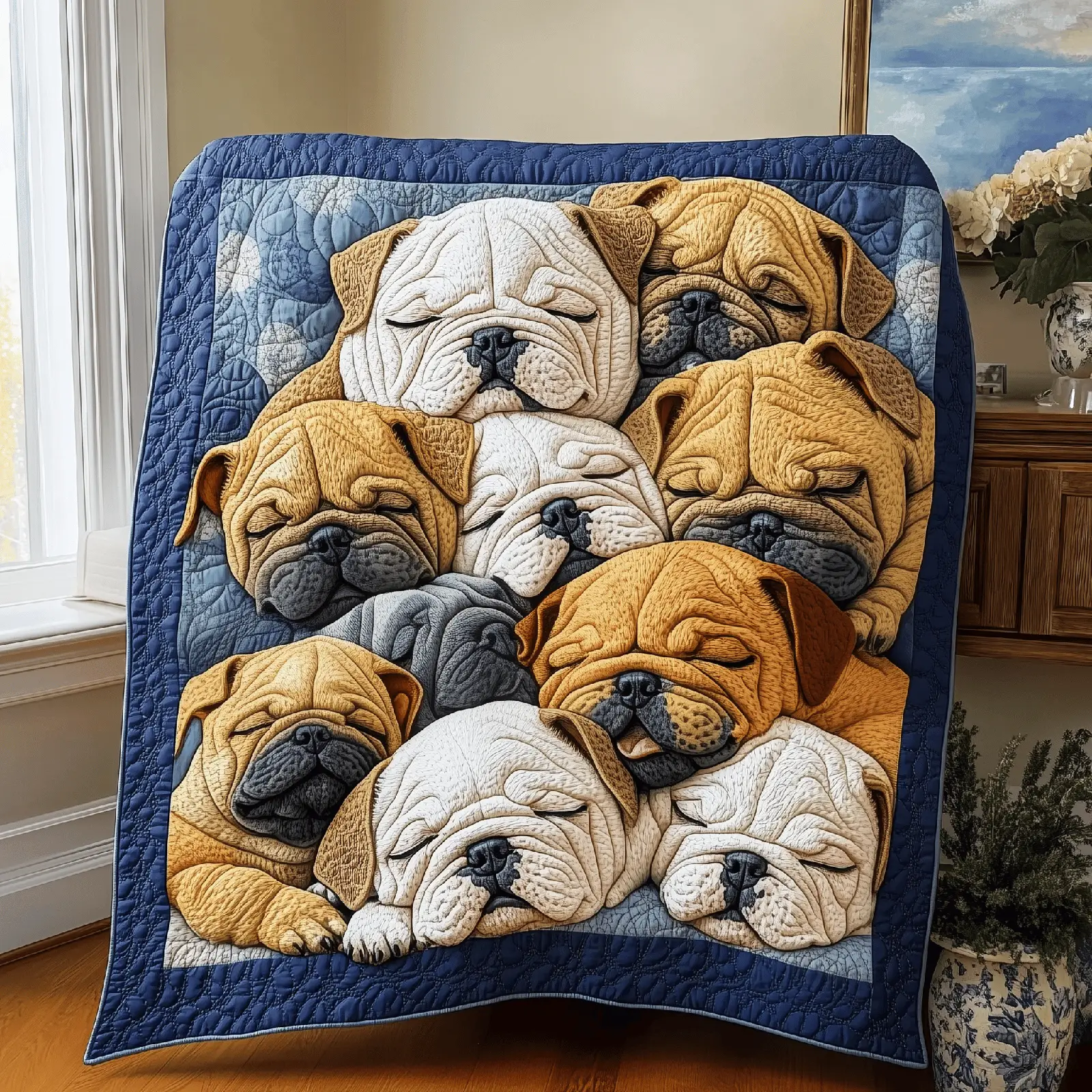 Adorable Sleepy Bulldogs Modern Quilted Blanket Gifts With French Bulldogs On Them Adorable Sleepy Bulldogs Modern Quilted Blanket Gifts With French Bulldogs On Them - Image 1