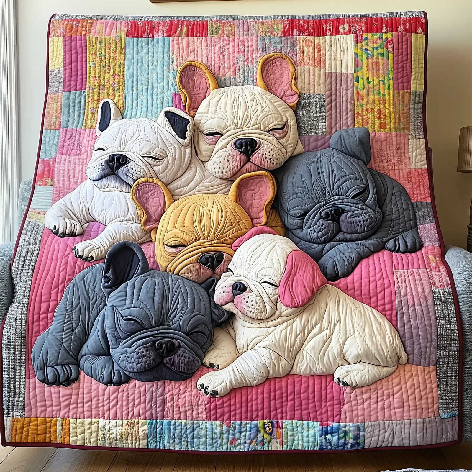 Adorable Sleepy French Bulldogs Classic Quilted Blanket Xmas Gifts For French Bulldog Lovers