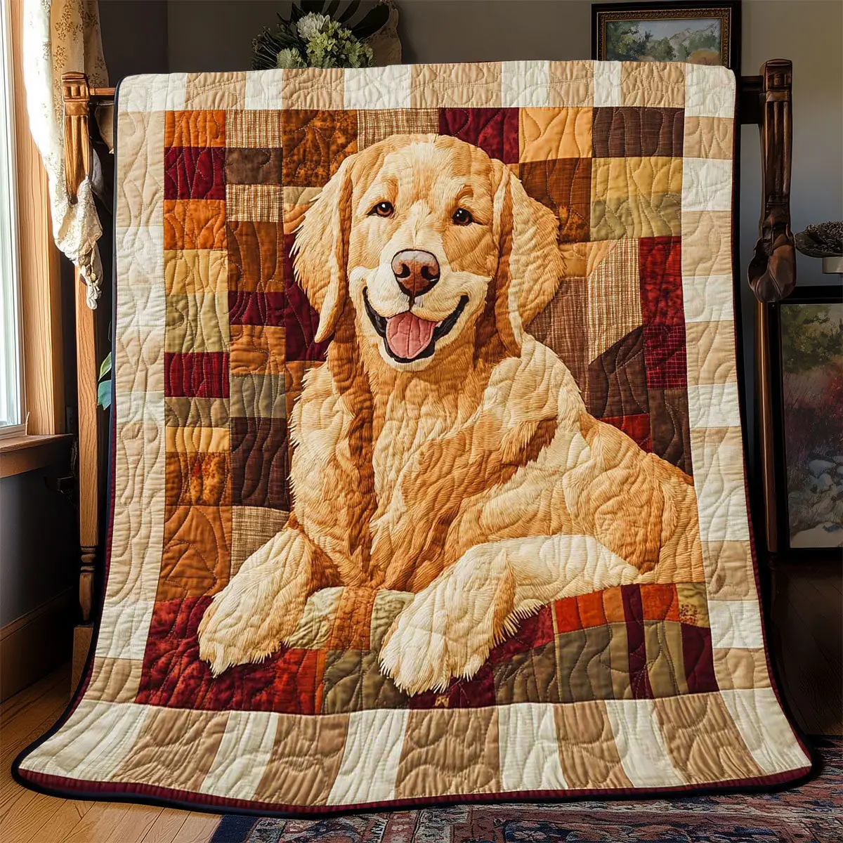 Adorable Smiling Golden Quilt Elegant Quilt Blanket Gift for Housewarming
