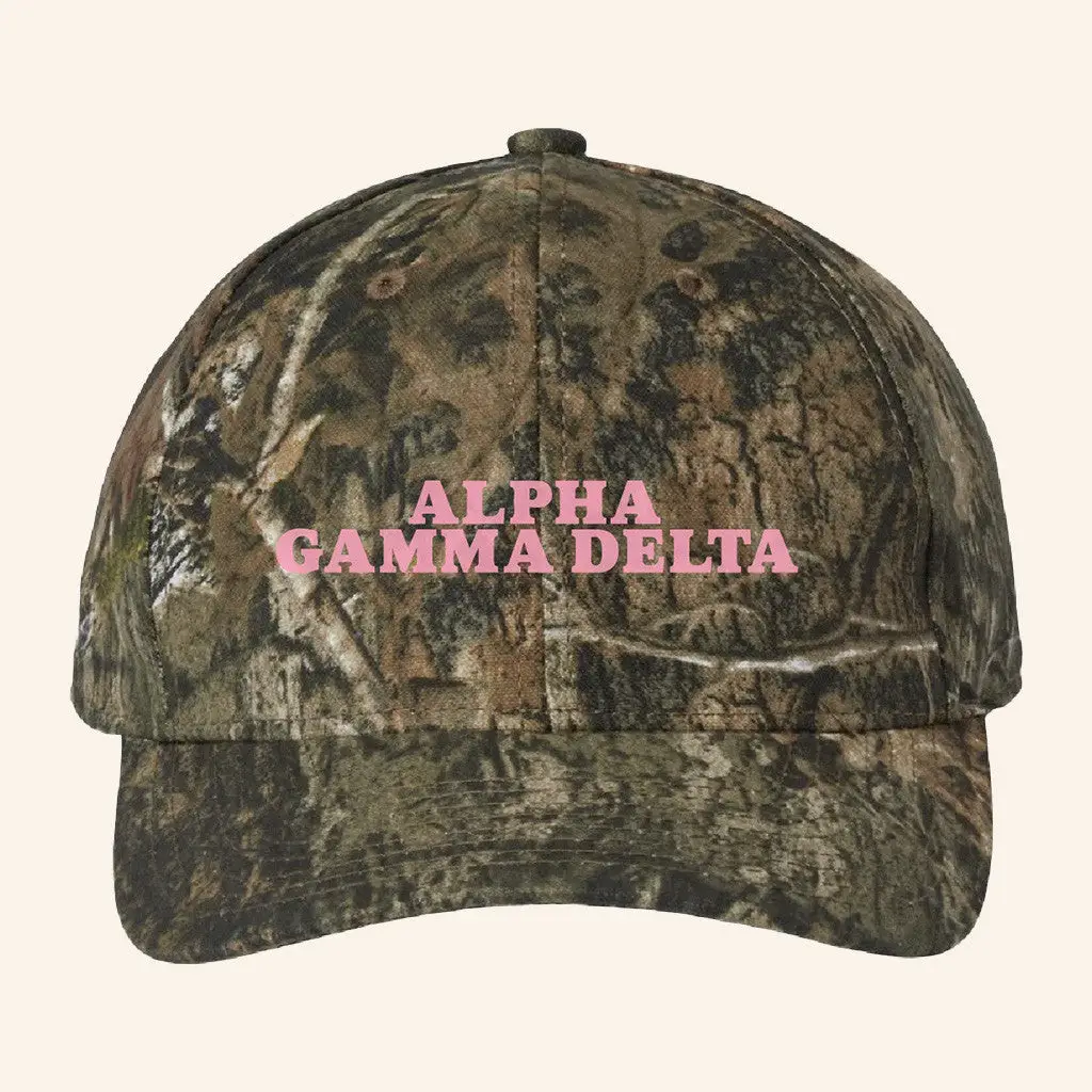 ADPI Merch Alpha Gamma Delta Pink Embroidered Camo Hat Gifts For Wife -WearandDecor ADPI Merch Alpha Gamma Delta Pink Embroidered Camo Hat Gifts For Wife -WearandDecor - Image 1
