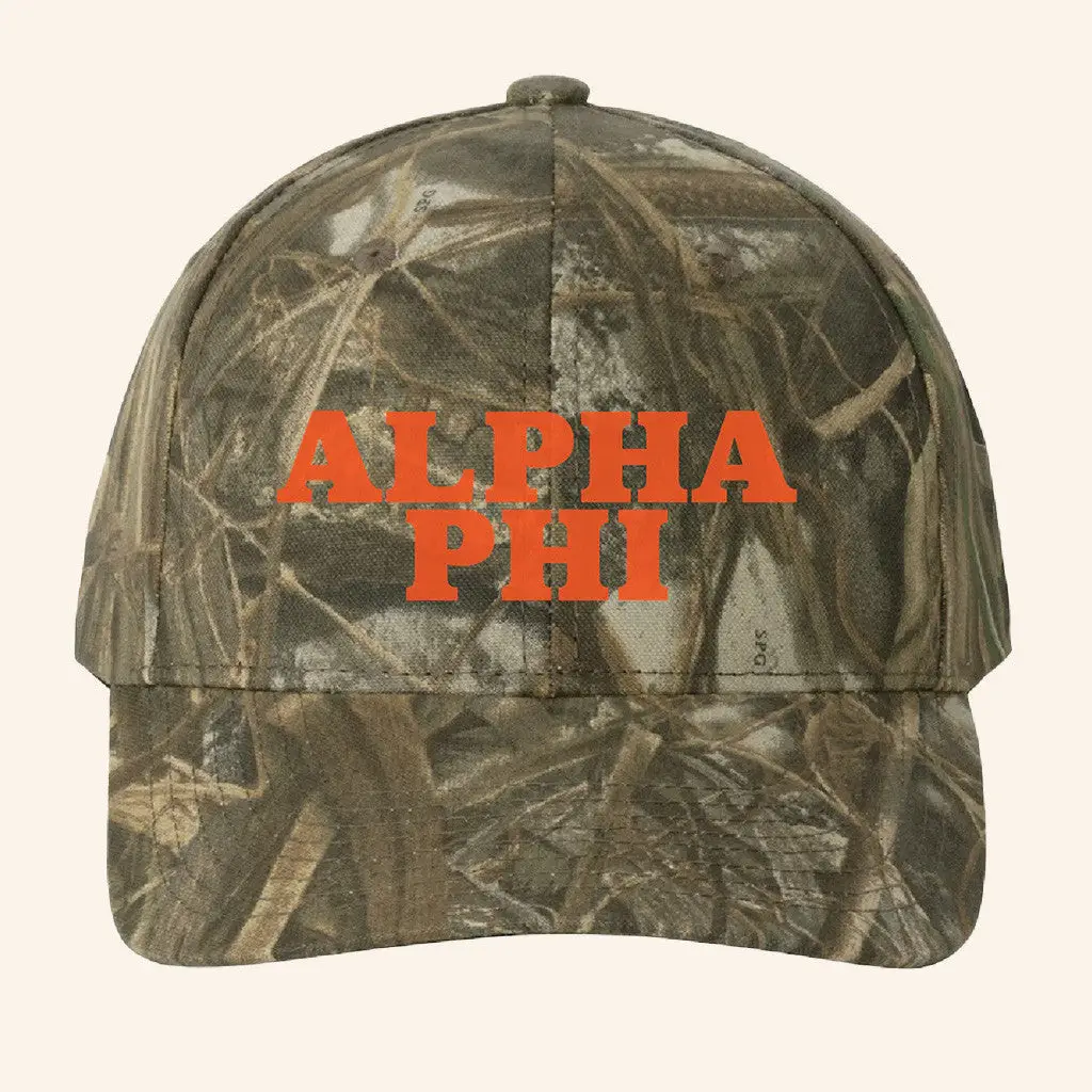 ADPI Merch Alpha Phi Orange Embroidered Camo Hat Birthday Gift Ideas For Him -WearandDecor