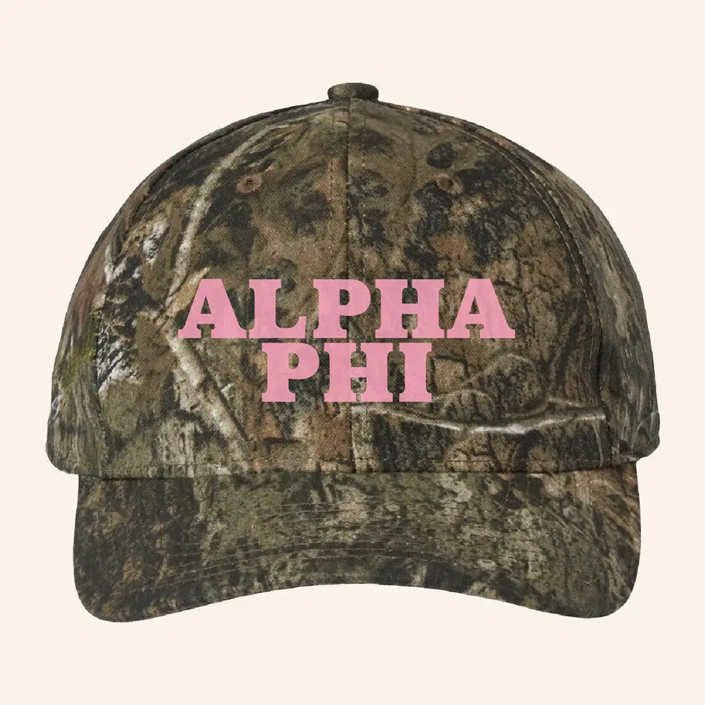 ADPI Merch Alpha Phi Pink Embroidered Camo Hat Best Gifts For Wife -WearandDecor