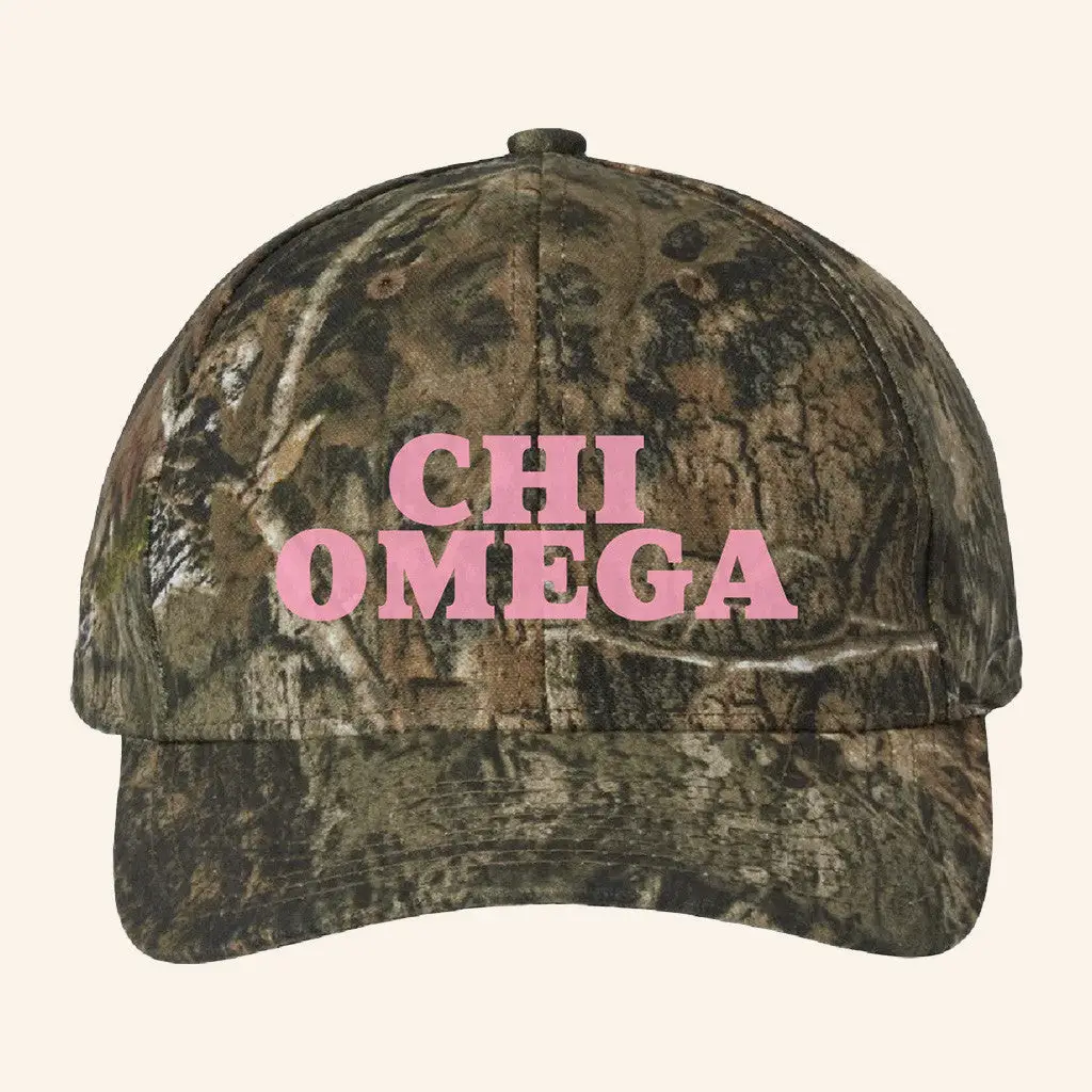 ADPI Merch Chi Omega Pink Embroidered Camo Hat Birthday Present For Wife -WearandDecor