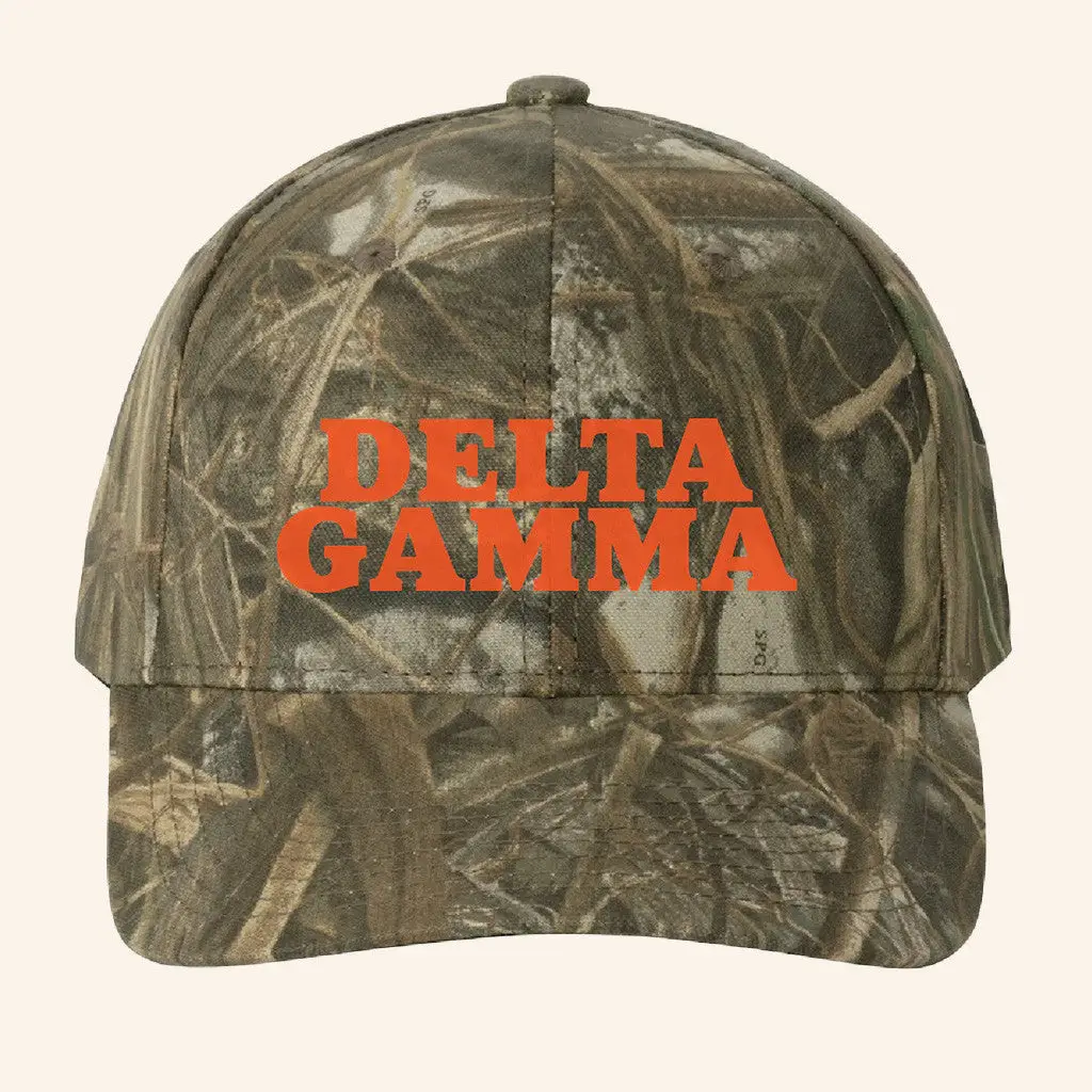 ADPI Merch Delta Gamma Orange Embroidered Camo Hat Gift Ideas For Boyfriend -WearandDecor