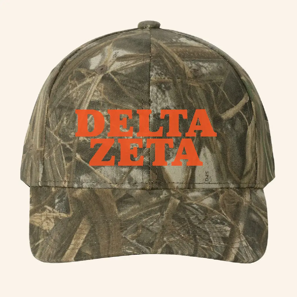 ADPI Merch Delta Zeta Orange Embroidered Camo Hat Gift Ideas For Him -WearandDecor