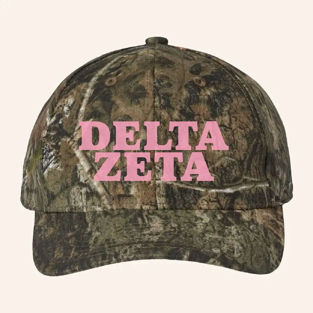 ADPI Merch Delta Zeta Pink Embroidered Camo Hat Unique Birthday Gift For Wife -WearandDecor