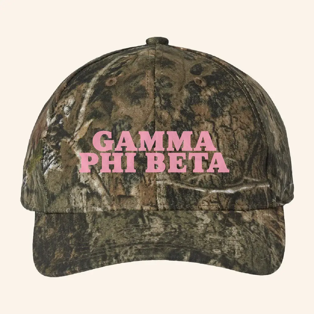 ADPI Merch Gamma Phi Beta Pink Embroidered Camo Hat Birthday Gift Ideas For Mom -WearandDecor