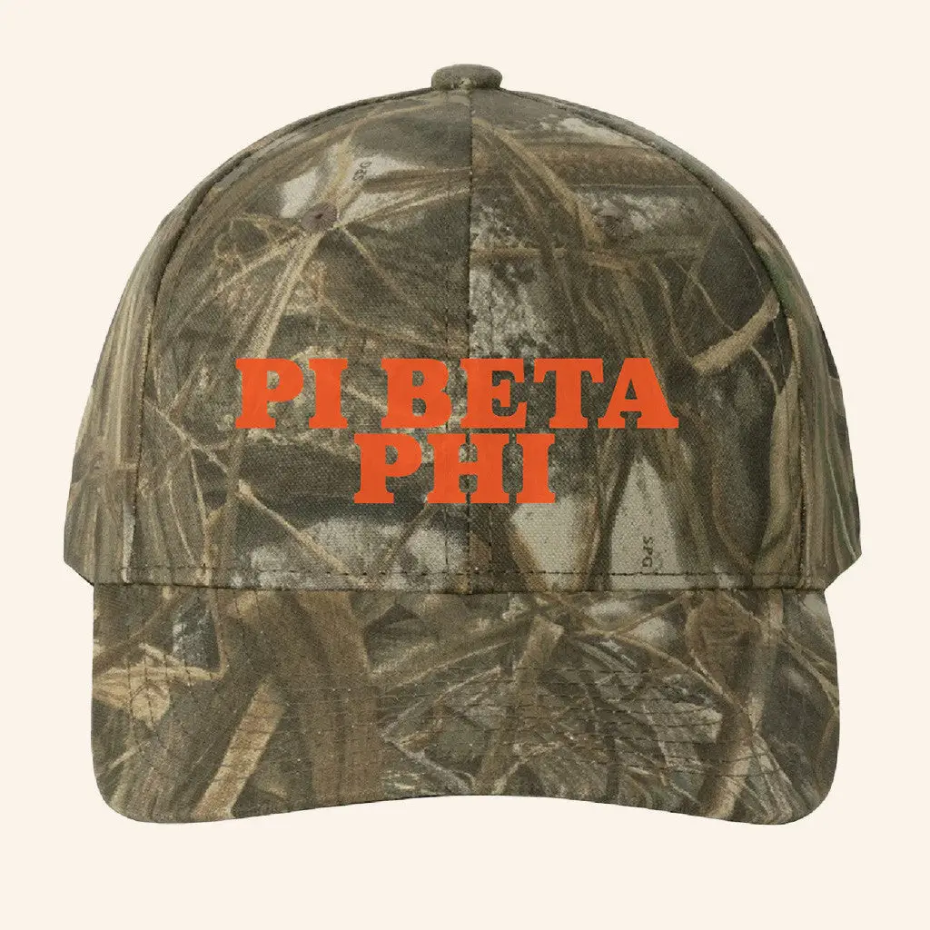 ADPI Merch Pi Beta Phi Orange Embroidered Camo Hat Presents For Boyfriend -WearandDecor