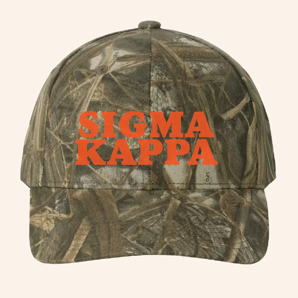 ADPI Merch Sigma Kappa Orange Embroidered Camo Hat Birthday Gift For Him -WearandDecor