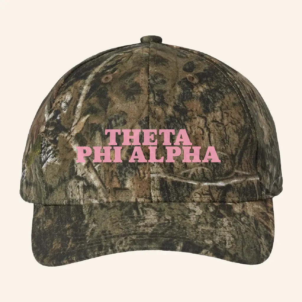 ADPI Merch Theta Phi Alpha Pink Embroidered Camo Hat Gifts For Sister -WearandDecor