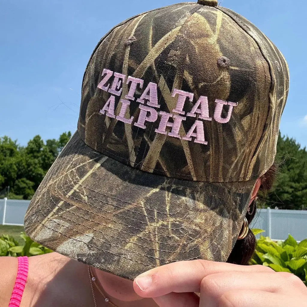 ADPI Merch Zeta Tau Alpha Pink Embroidered Camo Hat Gift Ideas For Her -WearandDecor